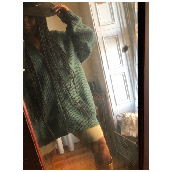 LL Bean green wool oversized zip up cardigan jacket sweater - Picture 5 of 17